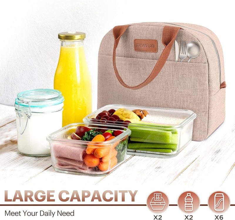 Easyfun Lunch Bag for Women & Men Adult Insulated Lunch Box, Small Leakproof Cooler Food Lunch Containers Reusable High Capacity Lunch Tote Bags for Work, Travel, Outdoor (KHAKI) - Image 3
